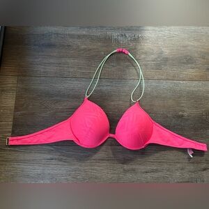 Victoria's Secret Pink Bikini Top with Green Straps 34C push-up